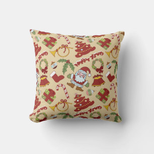 Christmas bells,tree and santa claus throw pillow