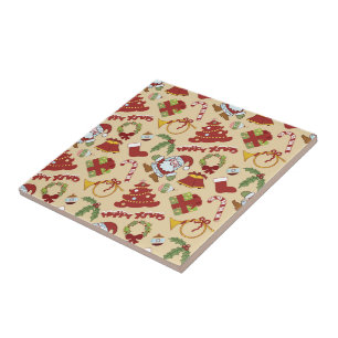 Christmas bells,tree and santa claus tile