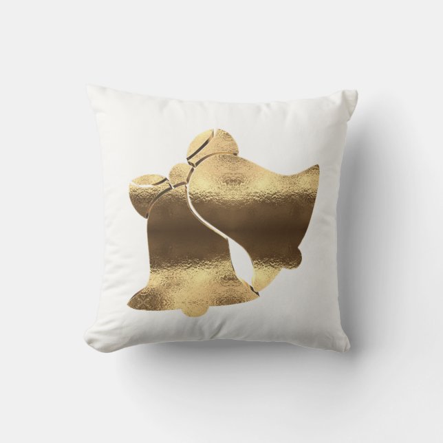 Christmas Bells White and Gold Festive Elegant Throw Pillow (Front)