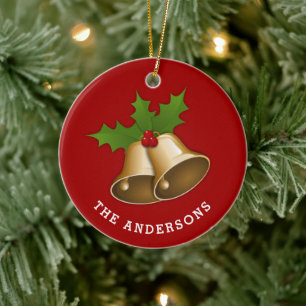 Christmas Bells with Holly Personalized Ceramic O Ornament
