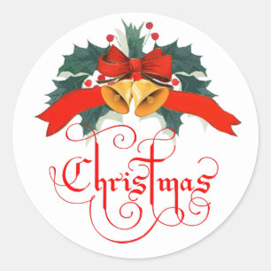 Christmas Bells with red text Classic Round Sticker
