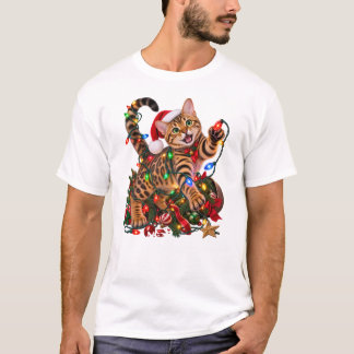 Christmas Bengal Cat Chasing Christmas Lights T-Shirt