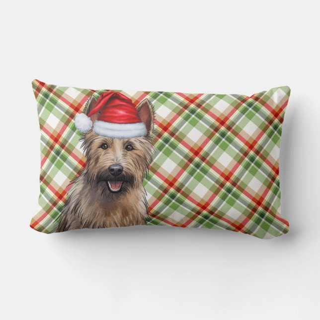Christmas Berger Picard Dog Holiday Plaid Lumbar Pillow (Back)