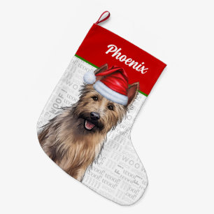 Christmas Berger Picard with Dog's Name Large Christmas Stocking