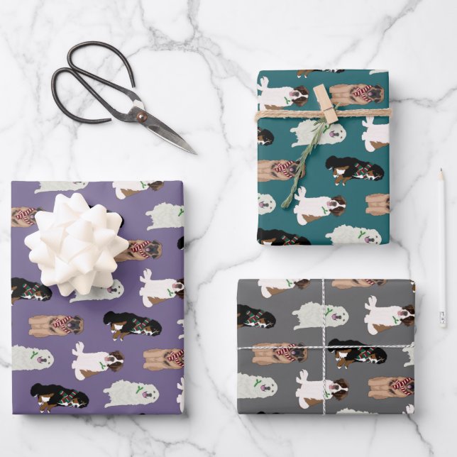 Christmas Bernese Leonberger St Bernard Pyrenees   Wrapping Paper Sheet (Front)