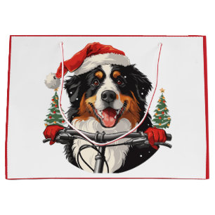 Christmas Bernese Mountain Dog Biking Large Gift Bag
