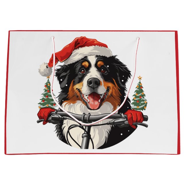 Christmas Bernese Mountain Dog Biking Large Gift Bag (Front)