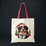 Christmas Bernese Mountain Dog Biking Tote Bag<br><div class="desc">Cute illustration of a Bernese Mountain dog dressed as Santa Clause riding a bike. Perfect for pet lovers and dog parents during the holiday season.</div>