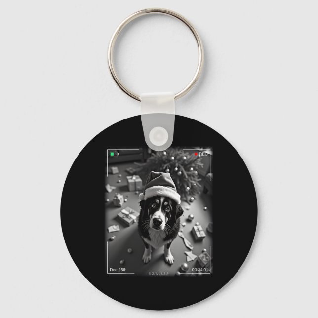 Christmas Bernese Mountain Dog Caught On Camera  Keychain (Front)