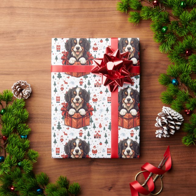 Christmas Bernese Mountain Dog Gift Box Wrapping Paper (Holiday Gift)