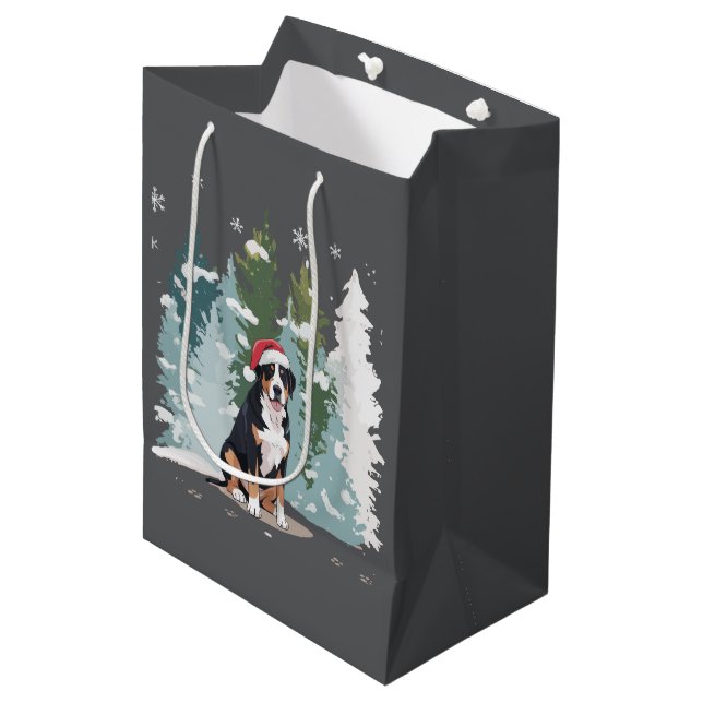 Christmas Bernese Mountain Dog Mom Puppy Winter  Medium Gift Bag (Front Angled)