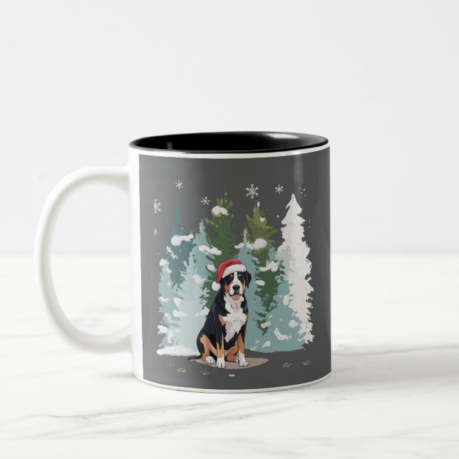 Christmas Bernese Mountain Dog Mom Puppy Winter  Two-Tone Coffee Mug (Left)