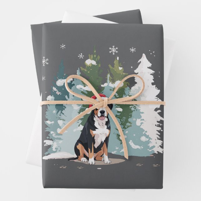 Christmas Bernese Mountain Dog Mom Puppy Winter  Wrapping Paper Sheet (In situ)