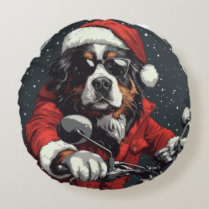 Christmas Bernese Mountain Dog Round Pillow