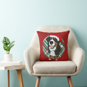 Christmas Bernese Mountain Dog Throw Pillow