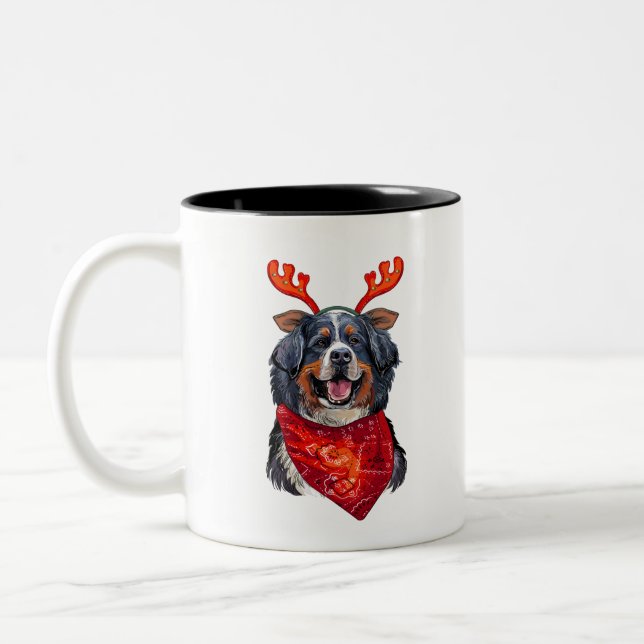 Christmas Bernese Mountain Dog Two-Tone Coffee Mug (Left)