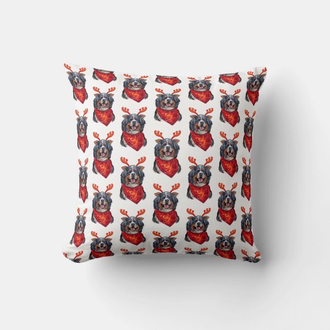 Christmas Bernese Mountain Dog Wrapping Paper Throw Pillow (Front)