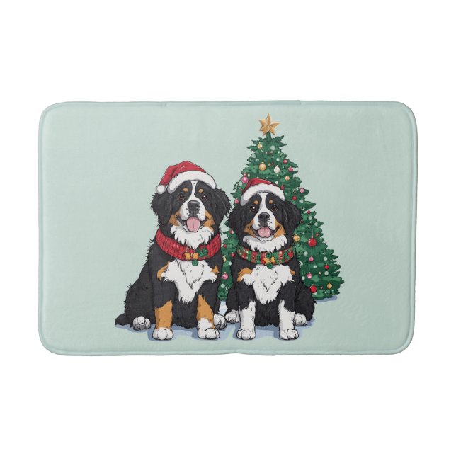 Christmas Bernese Mountain Dogs Bath Mat (Front)
