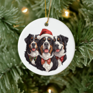 Christmas Bernese Mountain Dogs Ceramic Ornament