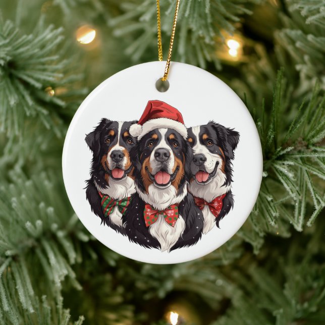 Christmas Bernese Mountain Dogs Ceramic Ornament (Tree)