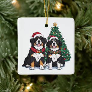 Christmas Bernese Mountain Dogs Ceramic Ornament