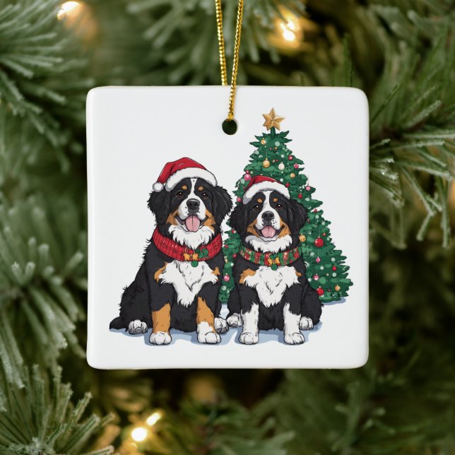 Christmas Bernese Mountain Dogs Ceramic Ornament (Tree)