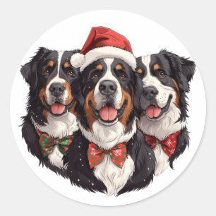 Christmas Bernese Mountain Dogs Classic Round Sticker