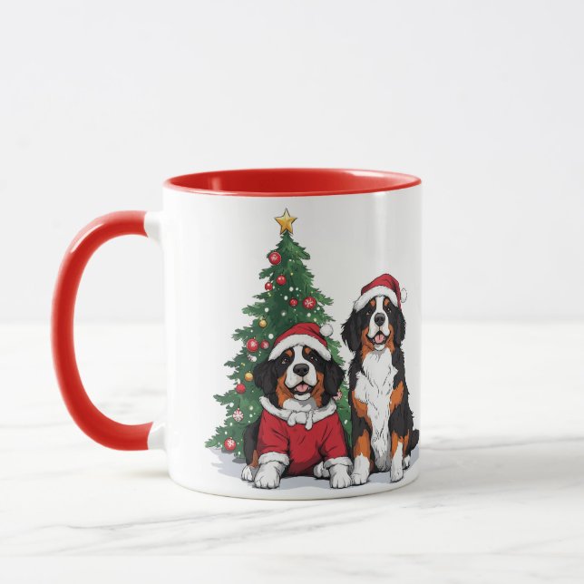 Christmas Bernese Mountain Dogs Mug (Left)