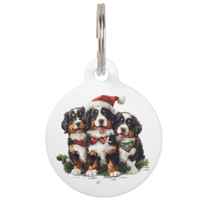 Christmas Bernese Mountain Dogs Pet Tag (Front)