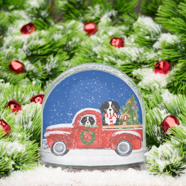 Christmas Bernese Mountain Dogs Red Truck Snowglobe (Christmas)