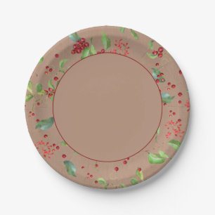 Christmas Berries and Foliage on Kraft Paper Plate