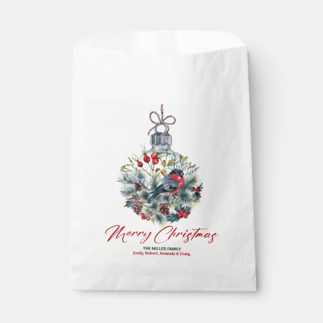 Christmas Berries & Bullfinch Ornament  Favour Bag (Front)