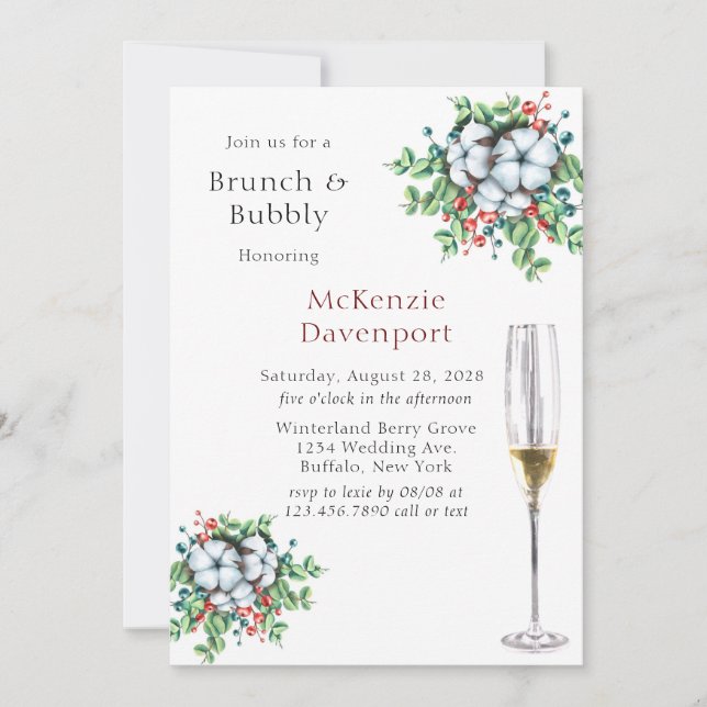 Christmas Berries Cotton Brunch and Bubbly Invitation (Front)