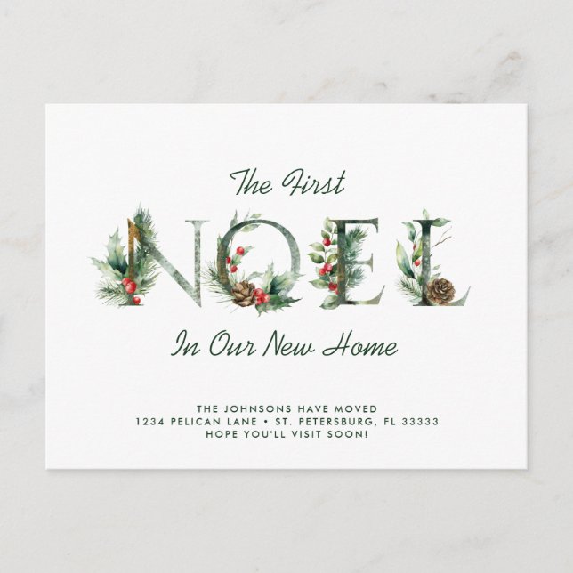 Christmas Berries Floral Noel Holiday Moving Announcement Postcard (Front)