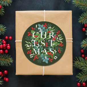 CHRISTMAS Berries Greenery Holiday Classic Round Sticker