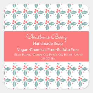 Christmas Berries Handmade Soap Beauty Branding Square Sticker