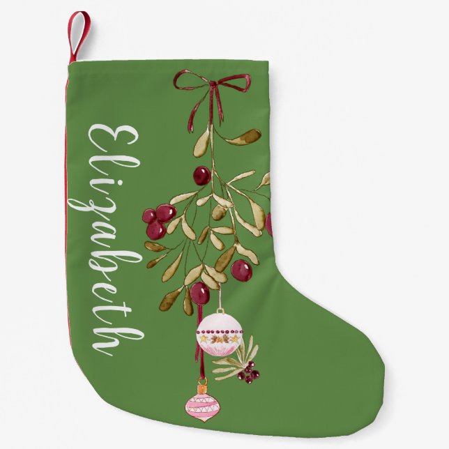Christmas Berries & Ornaments Personalized Small Christmas Stocking (Front)