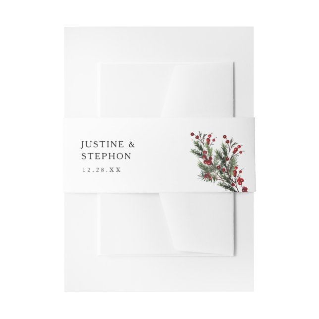 Christmas Berries & Pine Holly Berry Invitation Belly Band (Front Example)