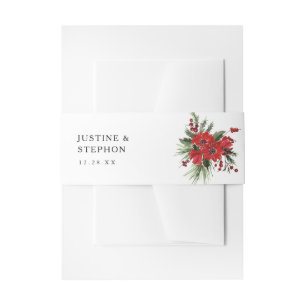 Christmas Berries & Pine Poinsettia  Invitation Belly Band