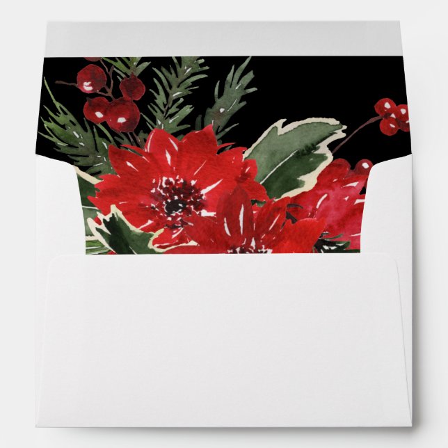 Christmas Berries & Pine Red Floral - Black Envelope (Back (Bottom))
