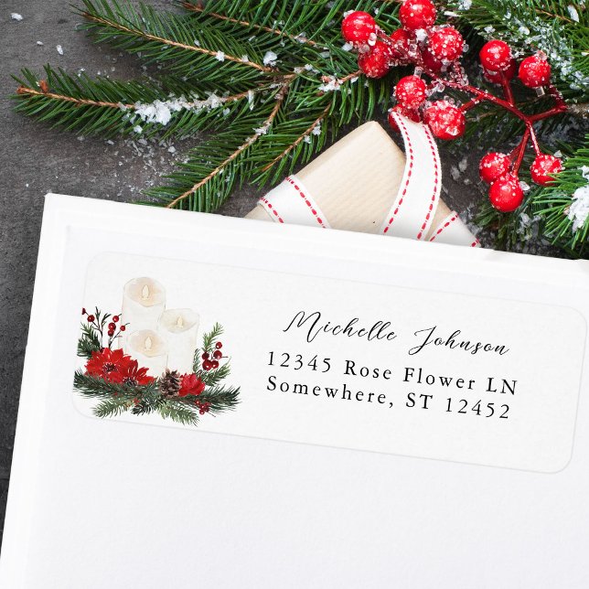 Christmas Berries & Pine Red Floral Return Address (Creator Uploaded)