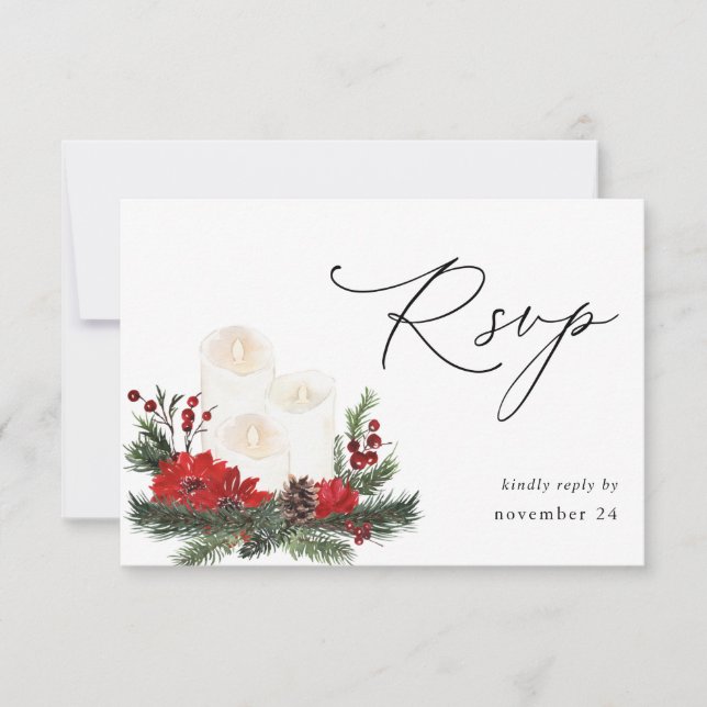 Christmas Berries & Pine w Meal RSVP 3 Card (Front)