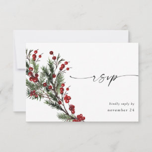 Christmas Berries & Pine w Meal RSVP Card