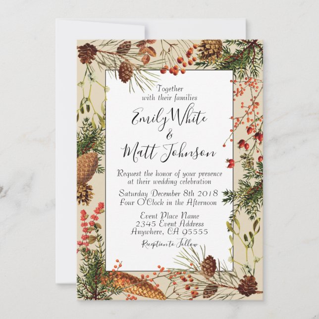 Christmas Berries Wedding Invitation (Front)