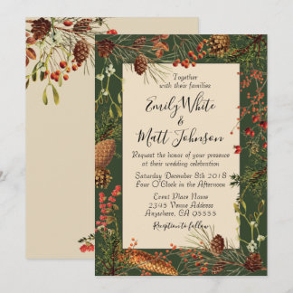 Christmas Berries Wedding Invitation in Green