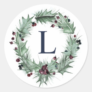 Christmas Berries Wreath Monogram Envelope Seal