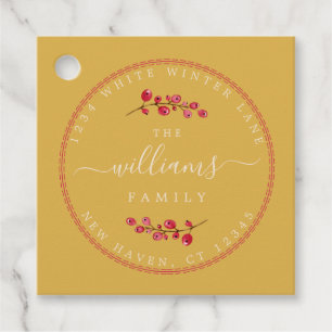 Christmas Berries Yellow Family Return Address Favour Tags