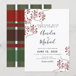 Christmas Berry and Plaid Botanical Wedding Invitation