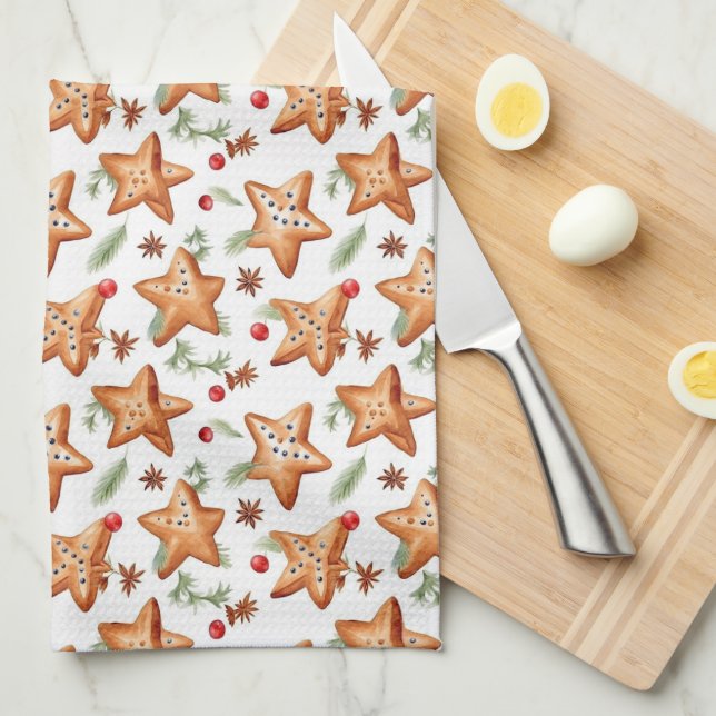 Christmas Berry Cinnamon Bread Seamless Pattern Kitchen Towel (Quarter Fold)