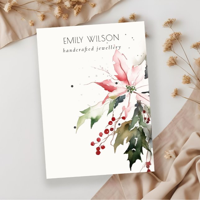 Christmas Berry Poinsettia Watercolor 2 Earring Business Card (Creator Uploaded)